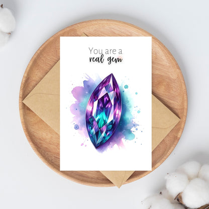 "You are a real Gem" Watercolor Marquise Alexandrite Greeting Card Cards by Nodeform