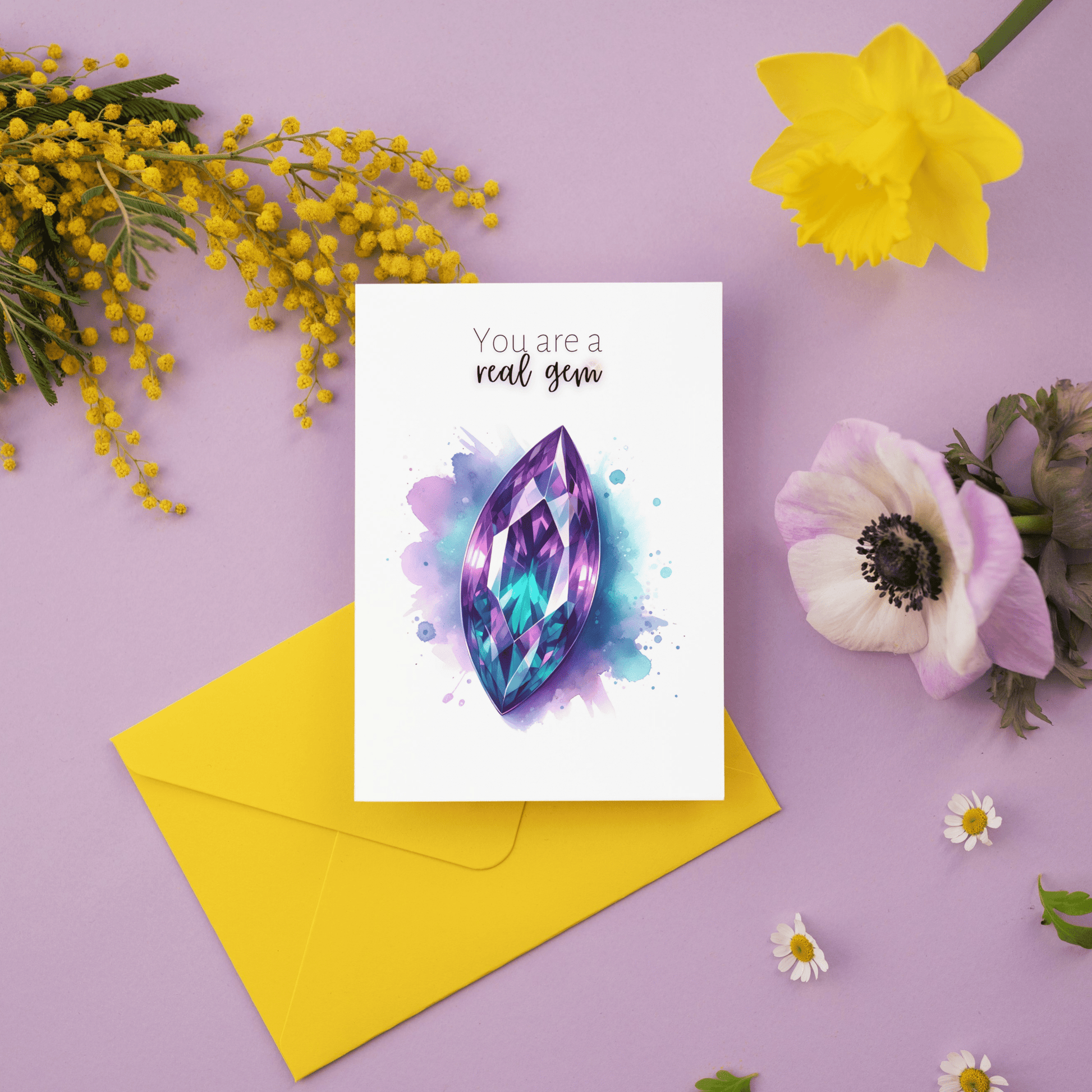 "You are a real Gem" Watercolor Marquise Alexandrite Greeting Card Cards by Nodeform