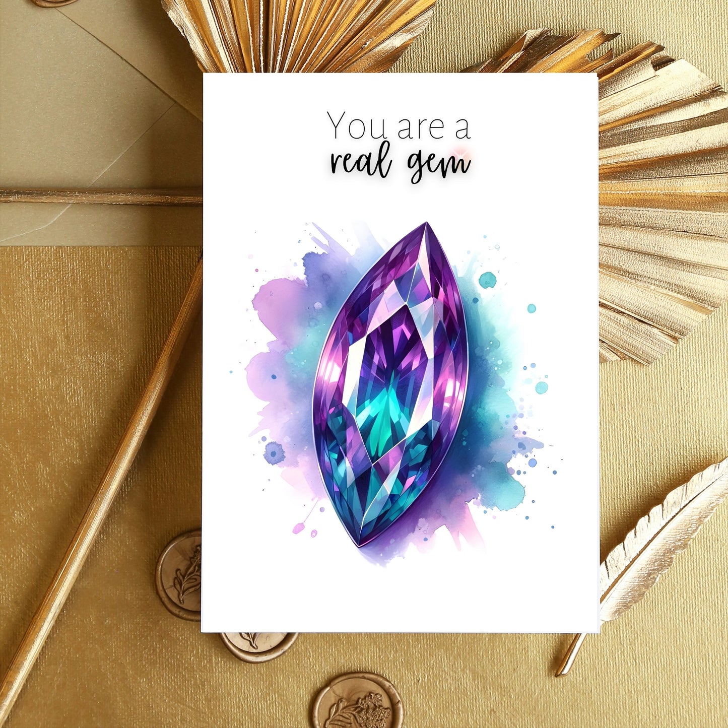 You are a real Gem | Watercolor Marquise Alexandrite Greeting Card