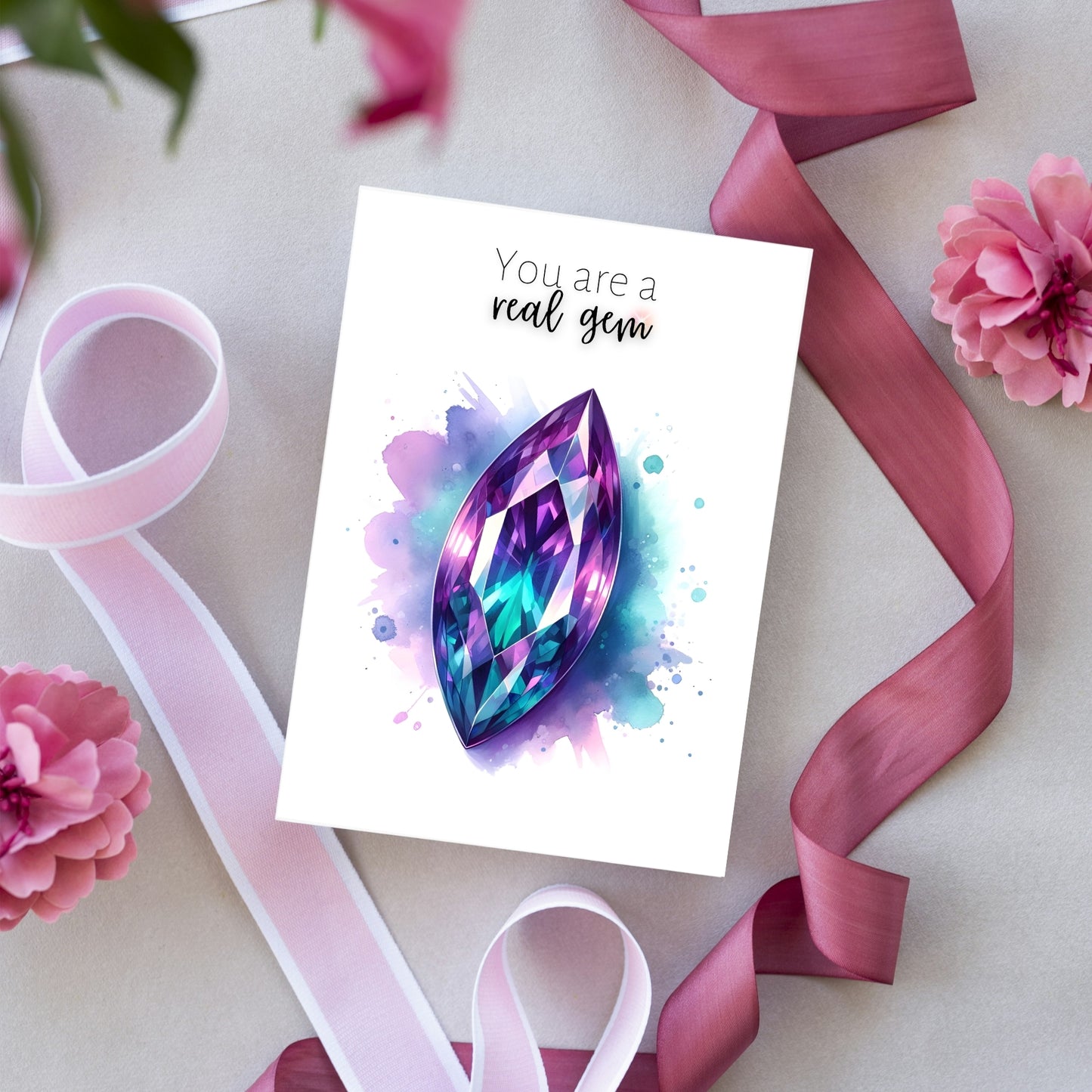 You are a real Gem | Watercolor Marquise Alexandrite Greeting Card