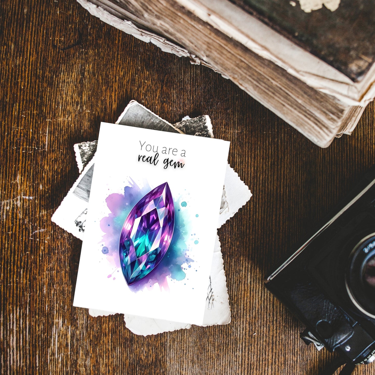 You are a real Gem | Watercolor Marquise Alexandrite Greeting Card