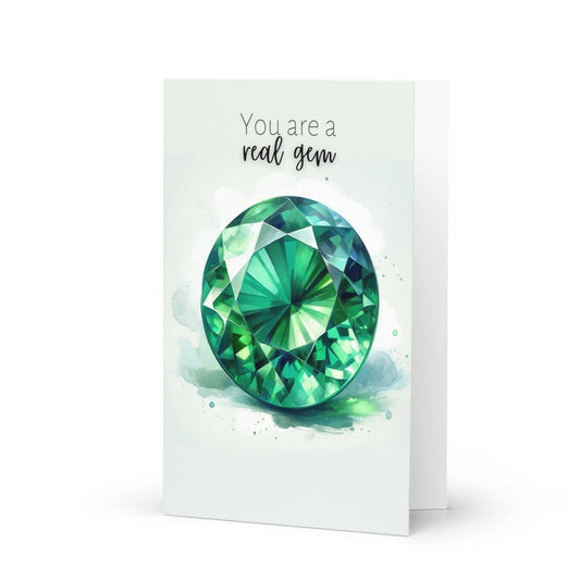 "You are a real Gem" Watercolor Round Emerald Greeting Card by Nodeform
