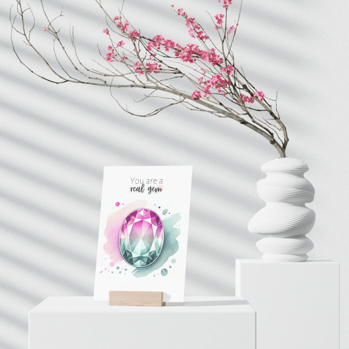 "You are a real Gem" Watercolor Oval Bi-color Tourmaline Folded Card Cards by Nodeform