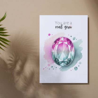 "You are a real Gem" Watercolor Oval Bi-color Tourmaline Folded Card Cards by Nodeform