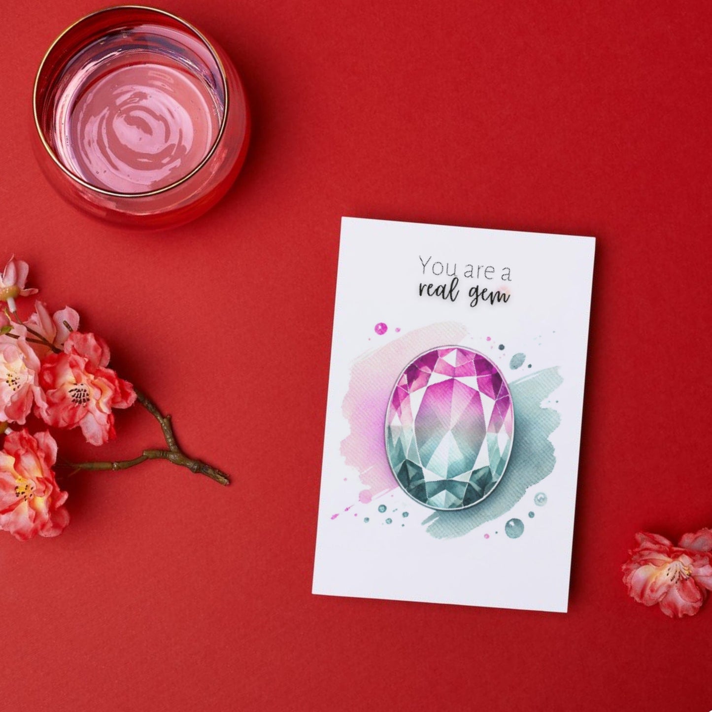 "You are a real Gem" Watercolor Oval Bi-color Tourmaline Folded Card Cards by Nodeform