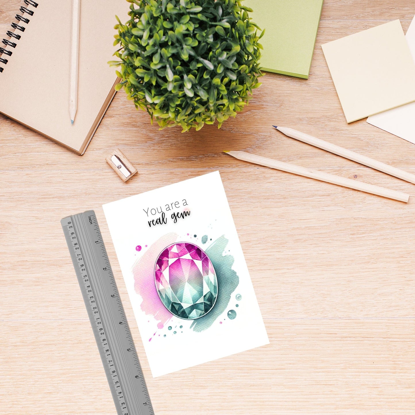 "You are a real Gem" Watercolor Oval Bi-color Tourmaline Folded Card Cards by Nodeform