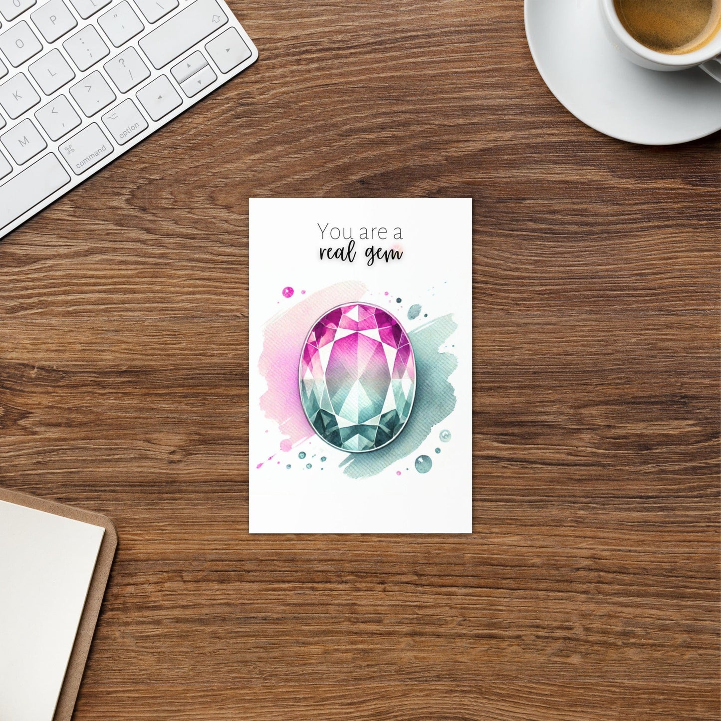 "You are a real Gem" Watercolor Oval Bi-color Tourmaline Folded Card Cards by Nodeform