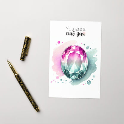 "You are a real Gem" Watercolor Oval Bi-color Tourmaline Folded Card Cards by Nodeform