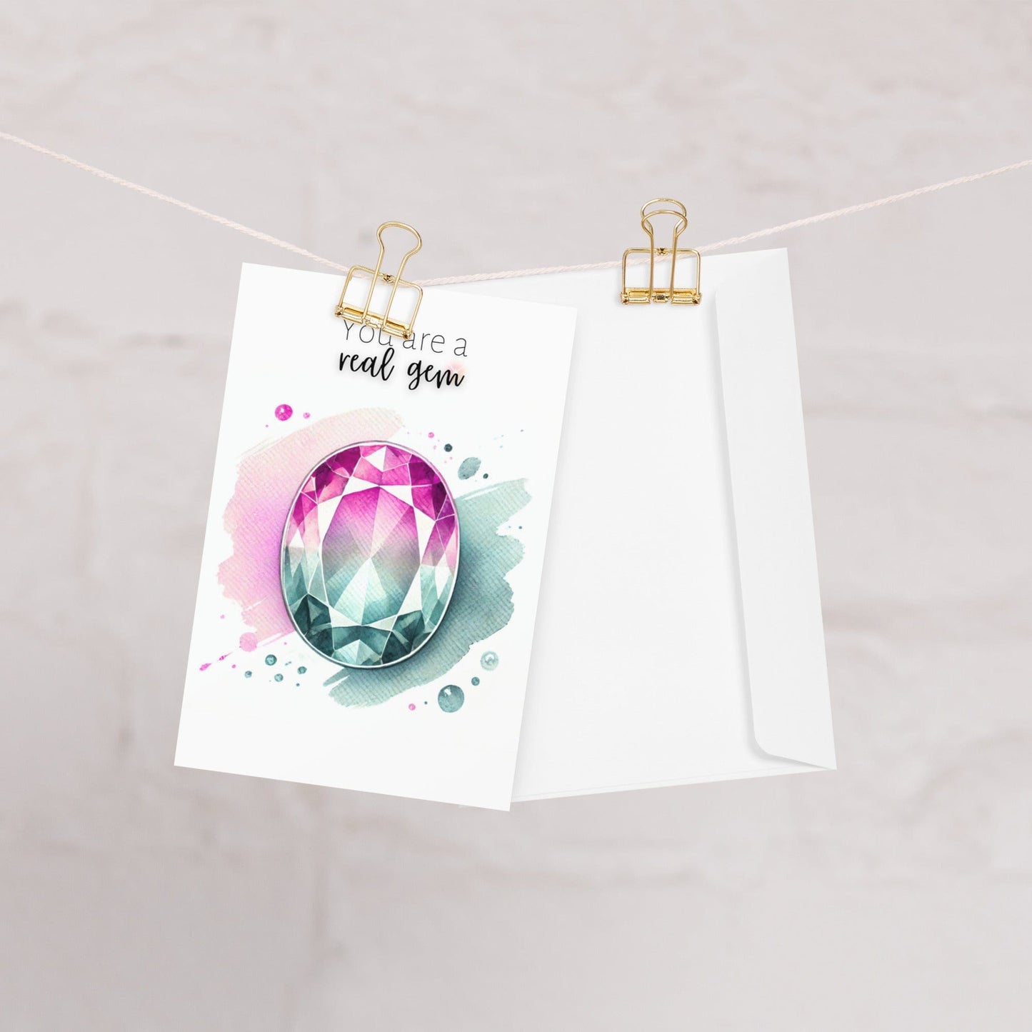 "You are a real Gem" Watercolor Oval Bi-color Tourmaline Folded Card Cards by Nodeform