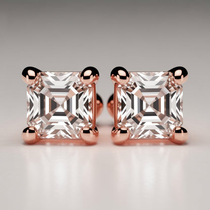 Asscher Moissanite Prong Set Stud Earrings