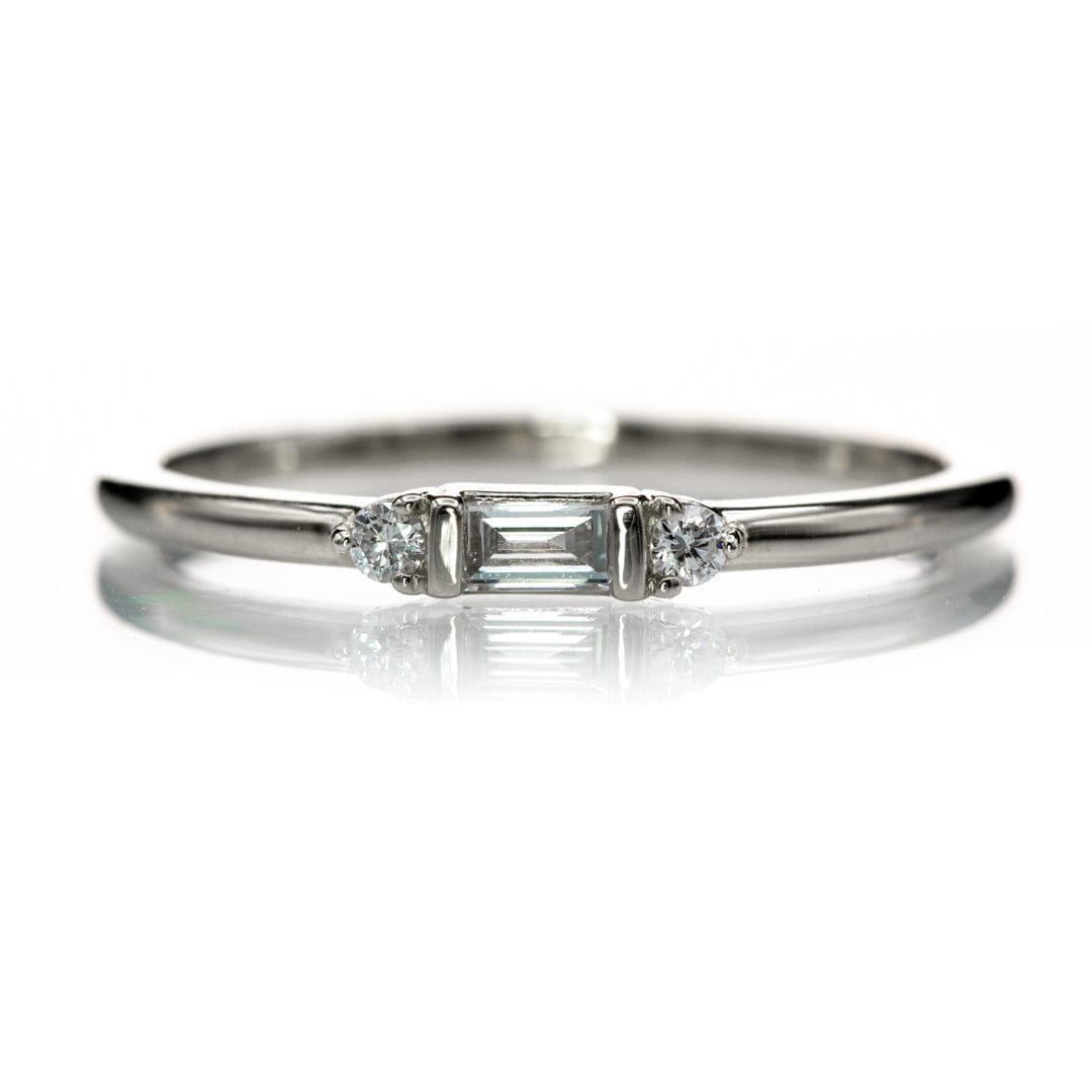 Accented Baguette Diamond Stacking Promise or Anniversary Ring 14k White Gold Ring by Nodeform
