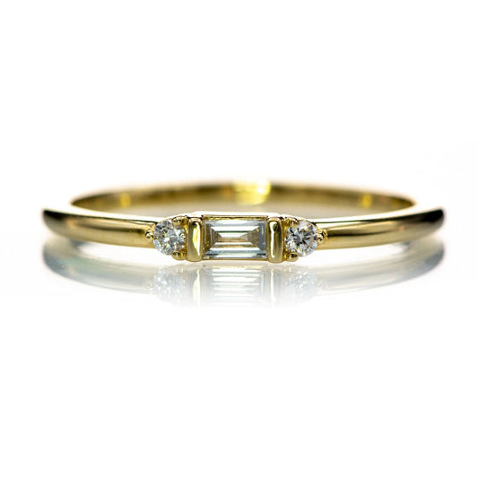 Accented Baguette Diamond Stacking Promise or Anniversary Ring 14k Yellow Gold Ring by Nodeform