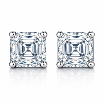 Asscher Moissanite Prong Set Stud Earrings