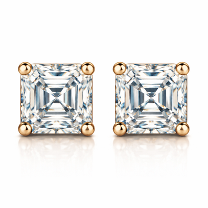 Asscher Moissanite Prong Set Stud Earrings