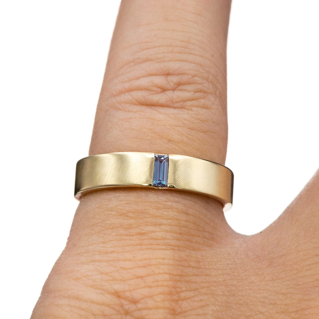 Simple Channel Set Lab Created Baguette Alexandrite Men's Wedding Band, Comfort Fit Ring by Nodeform