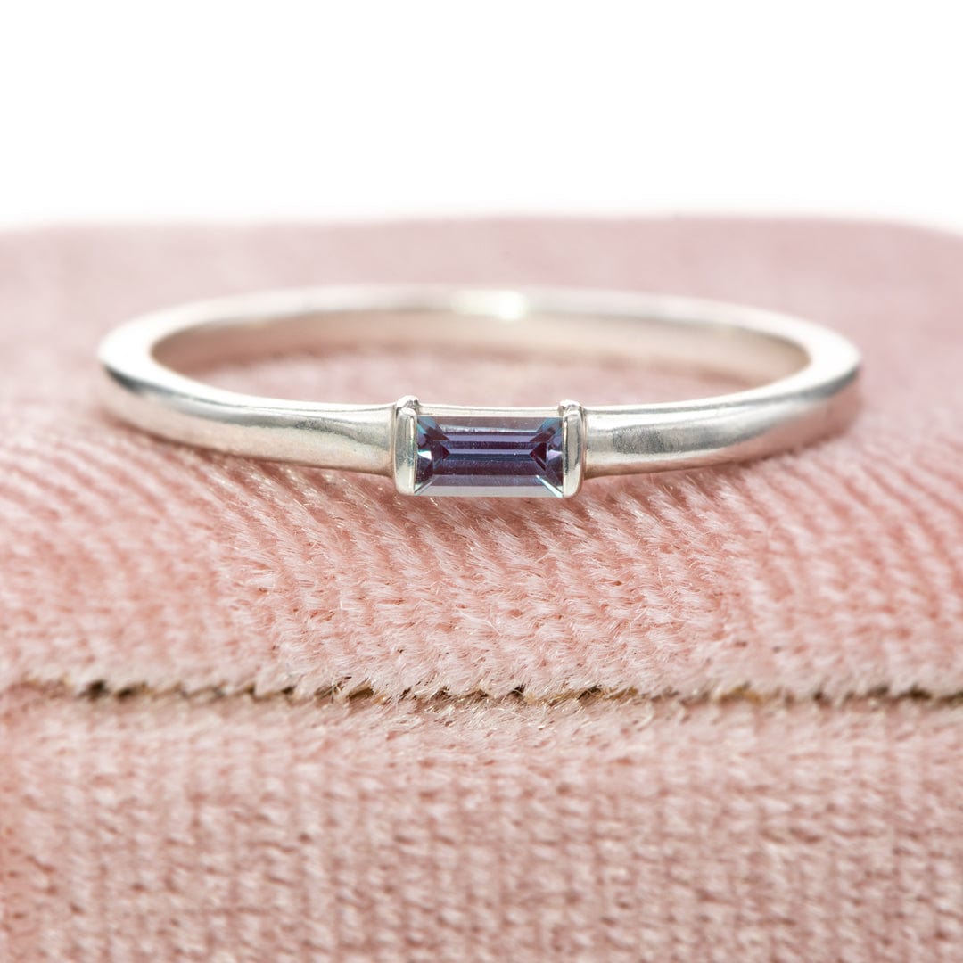 14K Alexandrite Baguette Ring, Three Stone Ring, Stacking Ring, Rectangle Stone, Alexandrite Diamond Ring, Color 2024 Changing Stone Ring