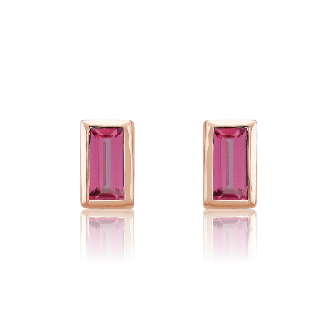 Pink Tourmaline Bezel-set Baguette Gold or Platinum Stud Earrings 14k Rose Gold Earrings by Nodeform