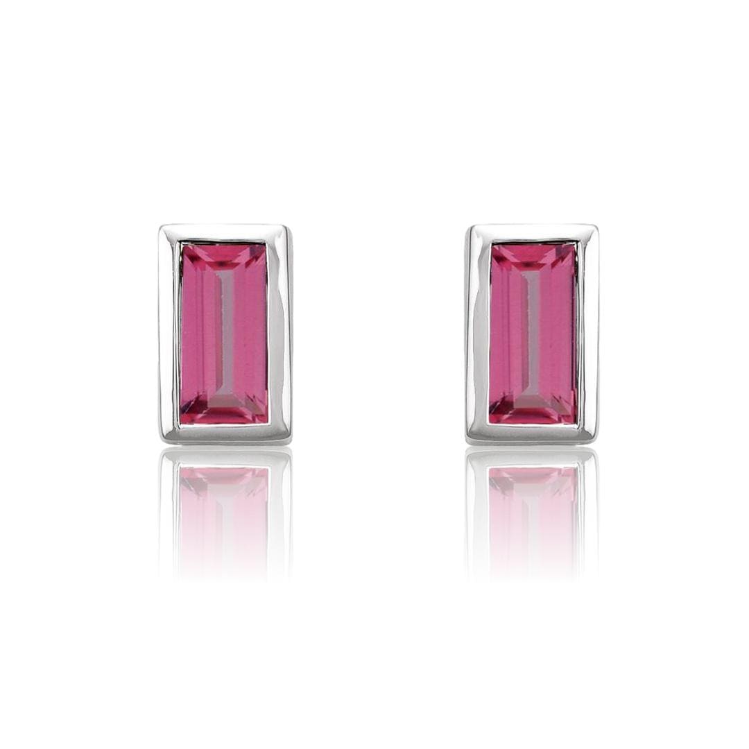 Pink Tourmaline Bezel-set Baguette Gold or Platinum Stud Earrings 14k White Gold Earrings by Nodeform