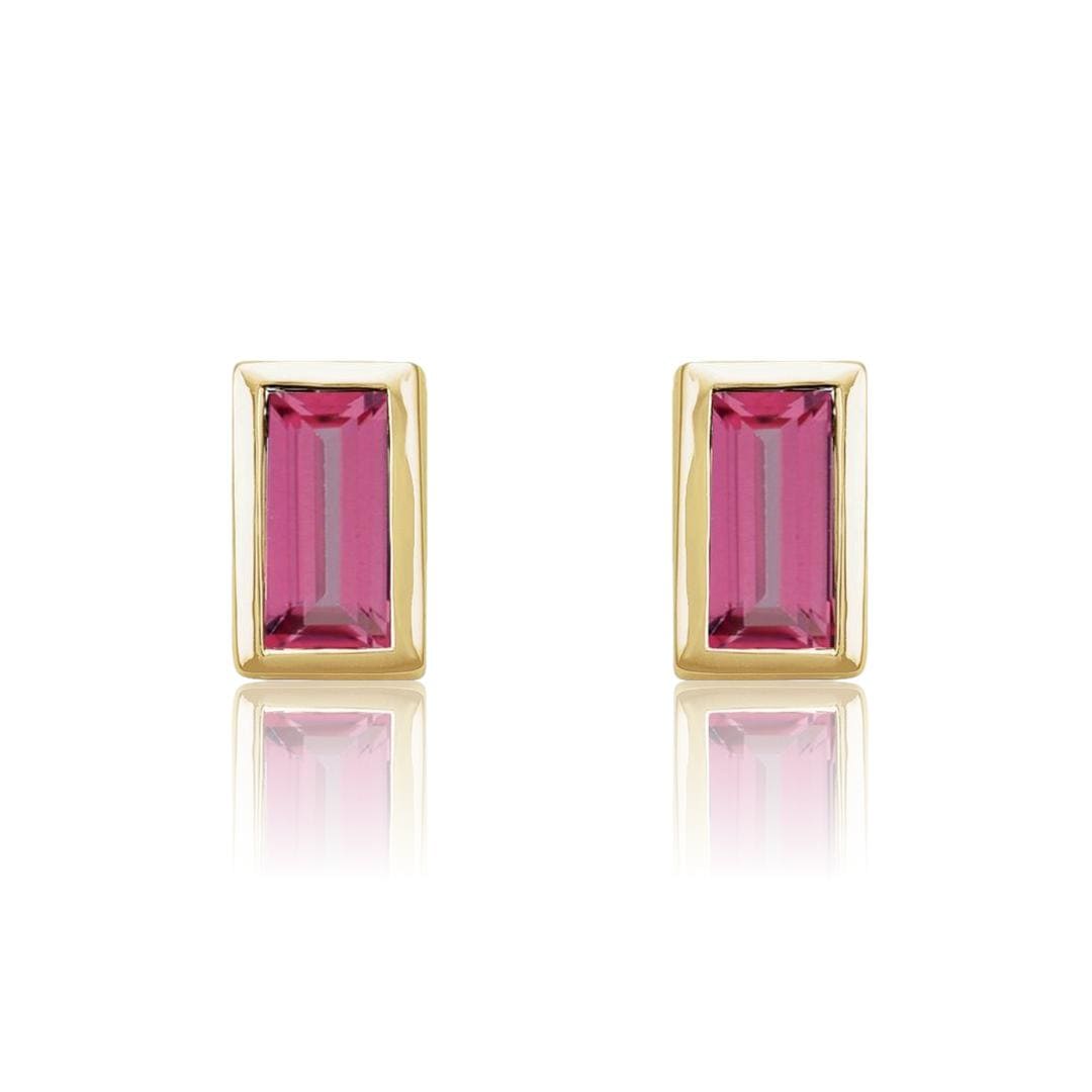 Pink Tourmaline Bezel-set Baguette Gold or Platinum Stud Earrings Earrings by Nodeform