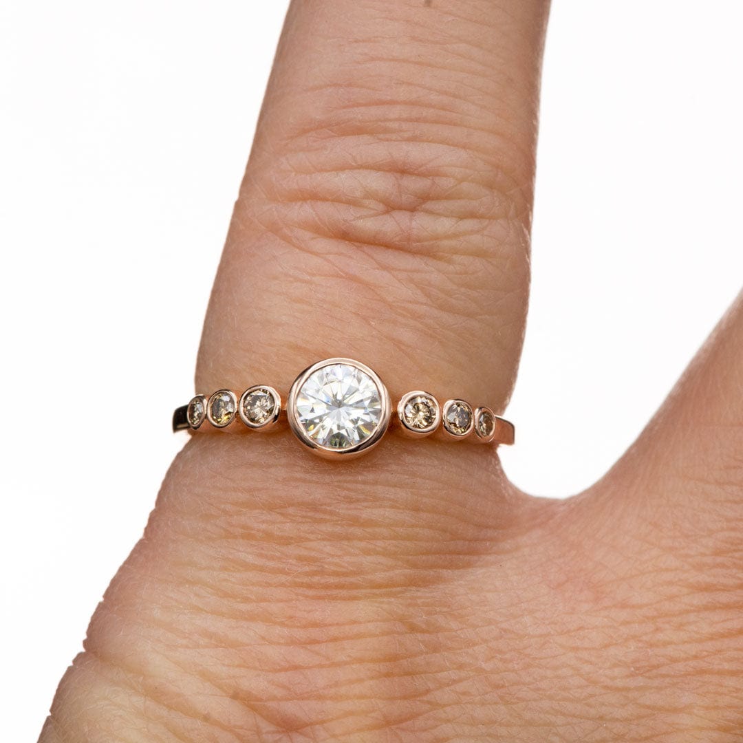 Moissanite, Diamond or White Sapphire & Graduated Champagne Diamond Bezel Engagement Ring Ring by Nodeform