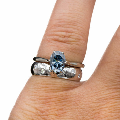 Hammered  Random Moissanite or Lab Diamond Flush Set Wedding Ring Ring by Nodeform