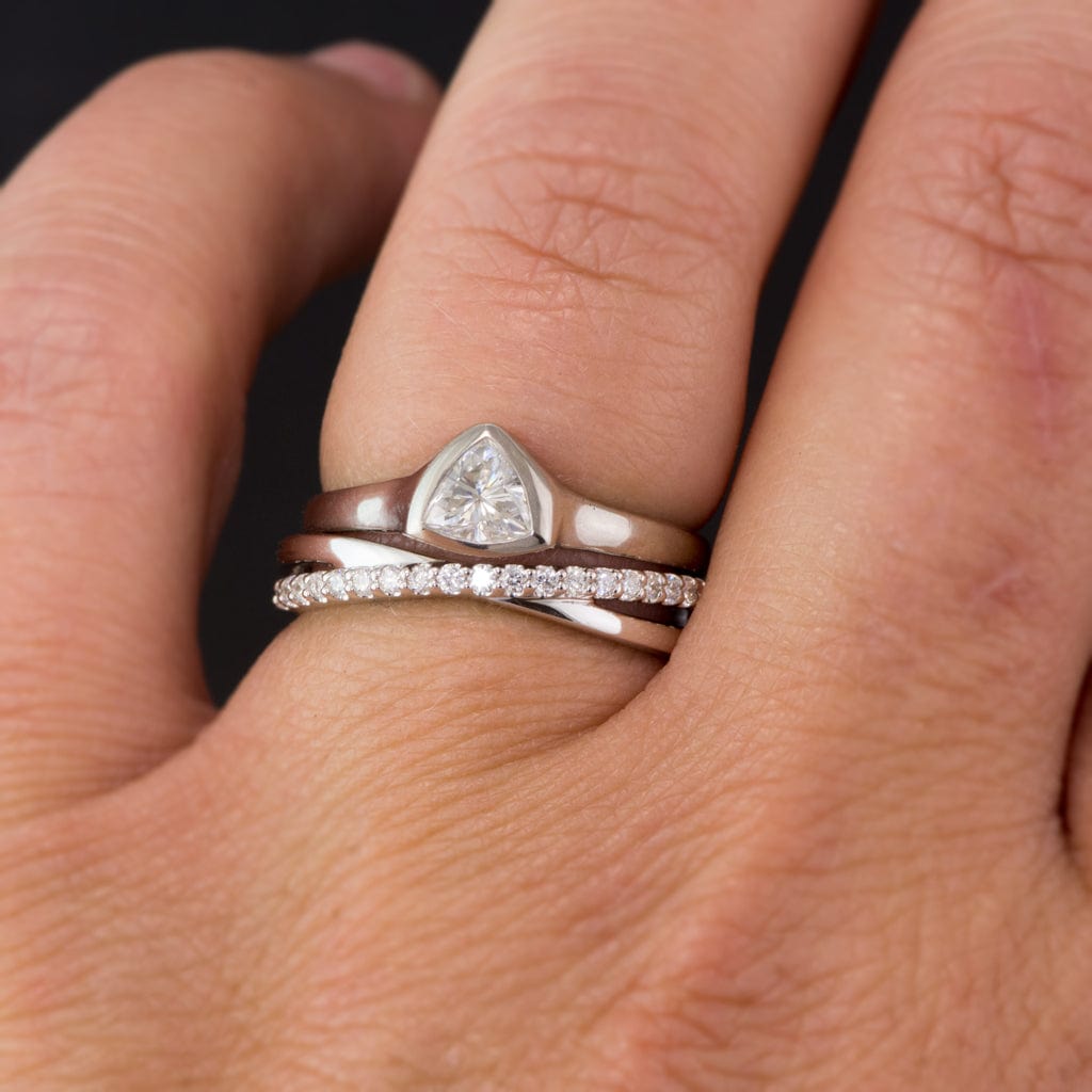 Trillion Moissanite Shield Bezel Solitaire Engagement Ring Ring by Nodeform