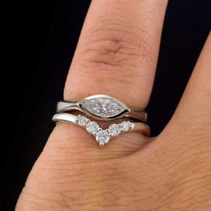 Phoebe Band -Graduated Diamond V-Shape Contoured Platinum Stacking Wedding Ring, Ready to Ship All Mined Diamonds Ring Ready To Ship by Nodeform