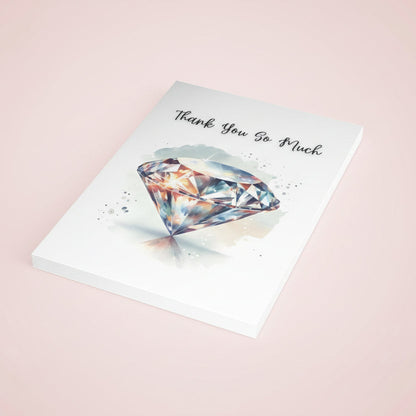 10 pack of thank you so much folded greeting cards with watercolor diamond illustration