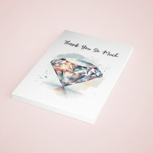 10 pack of thank you so much folded greeting cards with watercolor diamond illustration