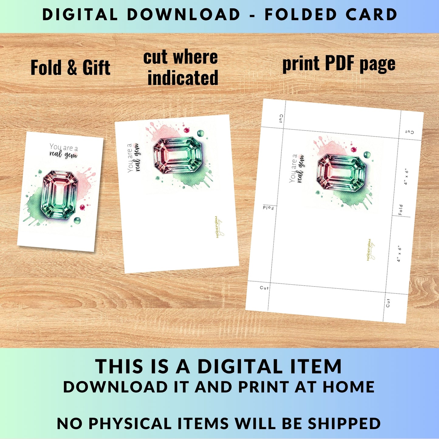 You are a real Gem | Watercolor Emerald-cut Bi-color Tourmaline Folded Card