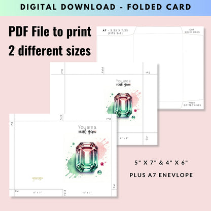 You are a real Gem | Watercolor Emerald-cut Bi-color Tourmaline Folded Card