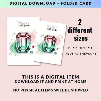 You are a real Gem | Watercolor Emerald-cut Bi-color Tourmaline Folded Card