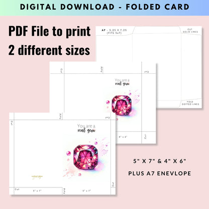 You are a real Gem | Watercolor Pink Tourmaline Folded Card