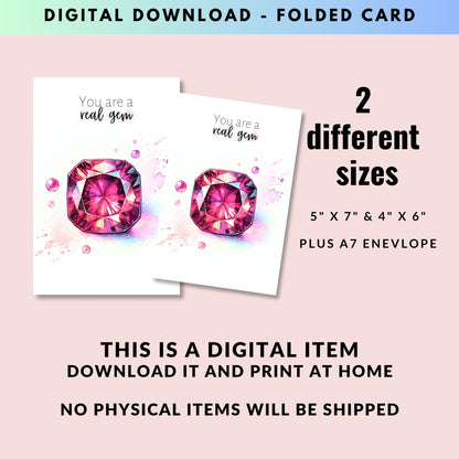 You are a real Gem | Watercolor Pink Tourmaline Folded Card