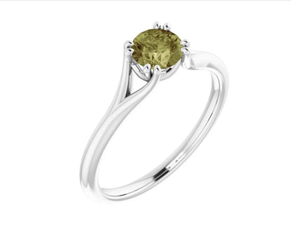 Green Sapphire Double Prong Solitaire Engagement Ring 14k White Gold Ring by Nodeform