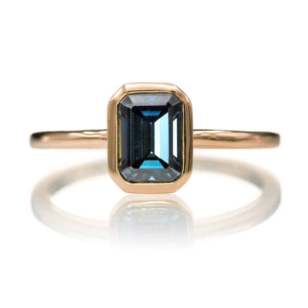 Emma Bezel Set Blue-Gray Emerald Cut Moissanite Solitaire Engagement Ring 14k Rose Gold / 7x5 mm/1.18ct Moissanite Ring Setting by Nodeform