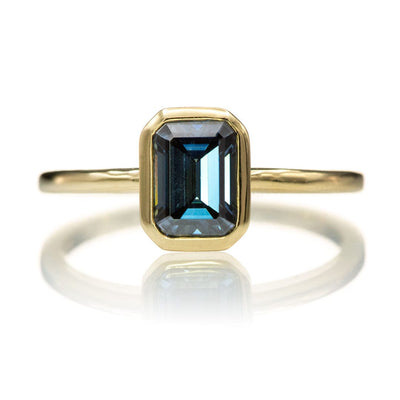 Emma Bezel Set Blue-Gray Emerald Cut Moissanite Solitaire Engagement Ring Ring Setting by Nodeform