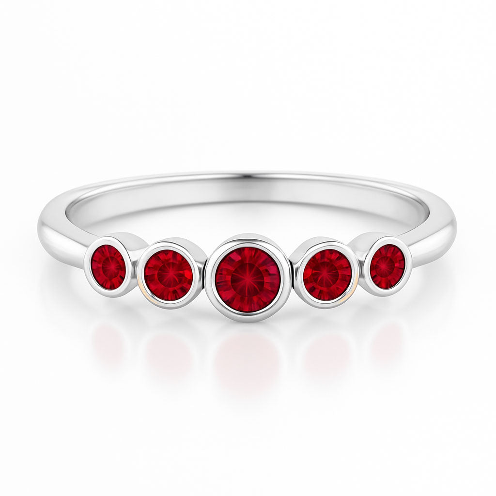 Fiona Ruby Band - Graduated Ruby Five Bezel Stacking Anniversary Ring ...
