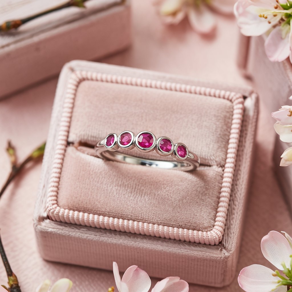 Ruby Stackable Aniversary Rings Fiona Ruby Band - Graduated Ruby Five Bezel Stacking Anniversary Ring ...
