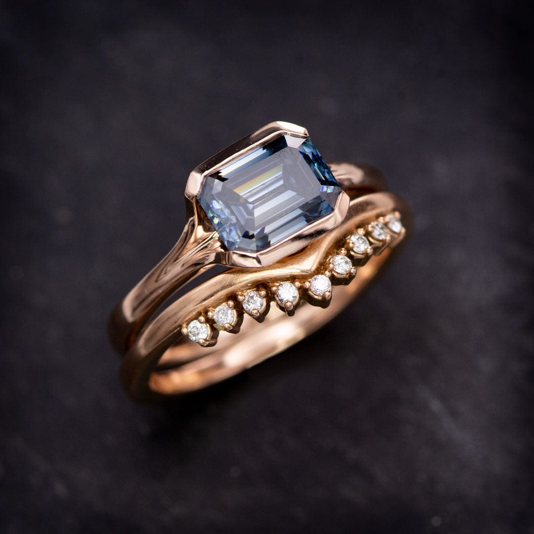 Emerald Cut Blue Moissanite Fold 14k Rose Gold Solitaire Engagement Ring, Ready to Ship Ring Ready To Ship by Nodeform