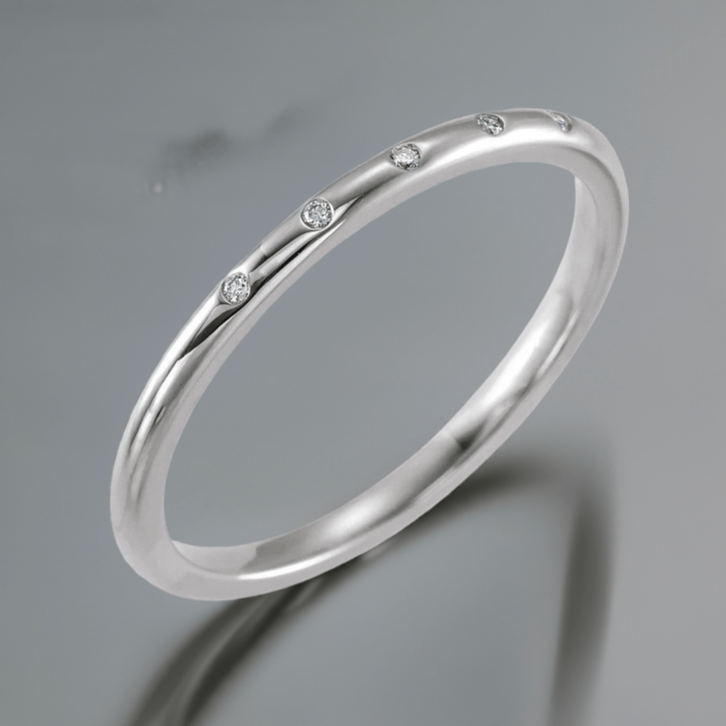 Skinny Thin Wedding Band With 5 Flush Set tiny Diamonds Ring by Nodeform