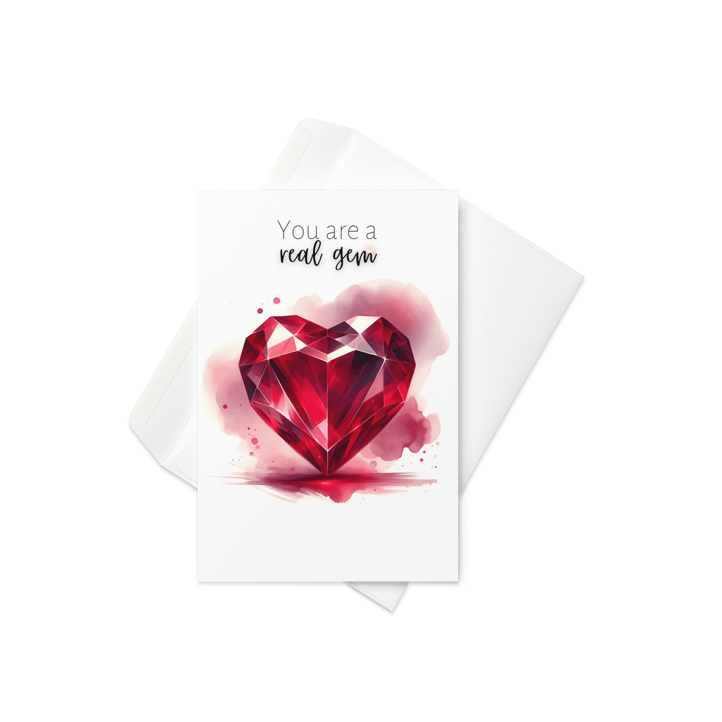 "You are a real gem" Watercolor Ruby Heart Folded Card Cards by Nodeform