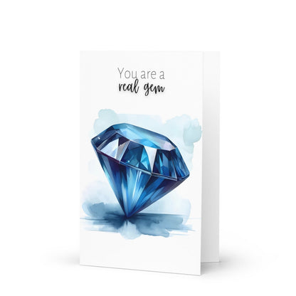 "You are a real gem" Watercolor Round Blue Sapphire Greeting Card Cards by Nodeform