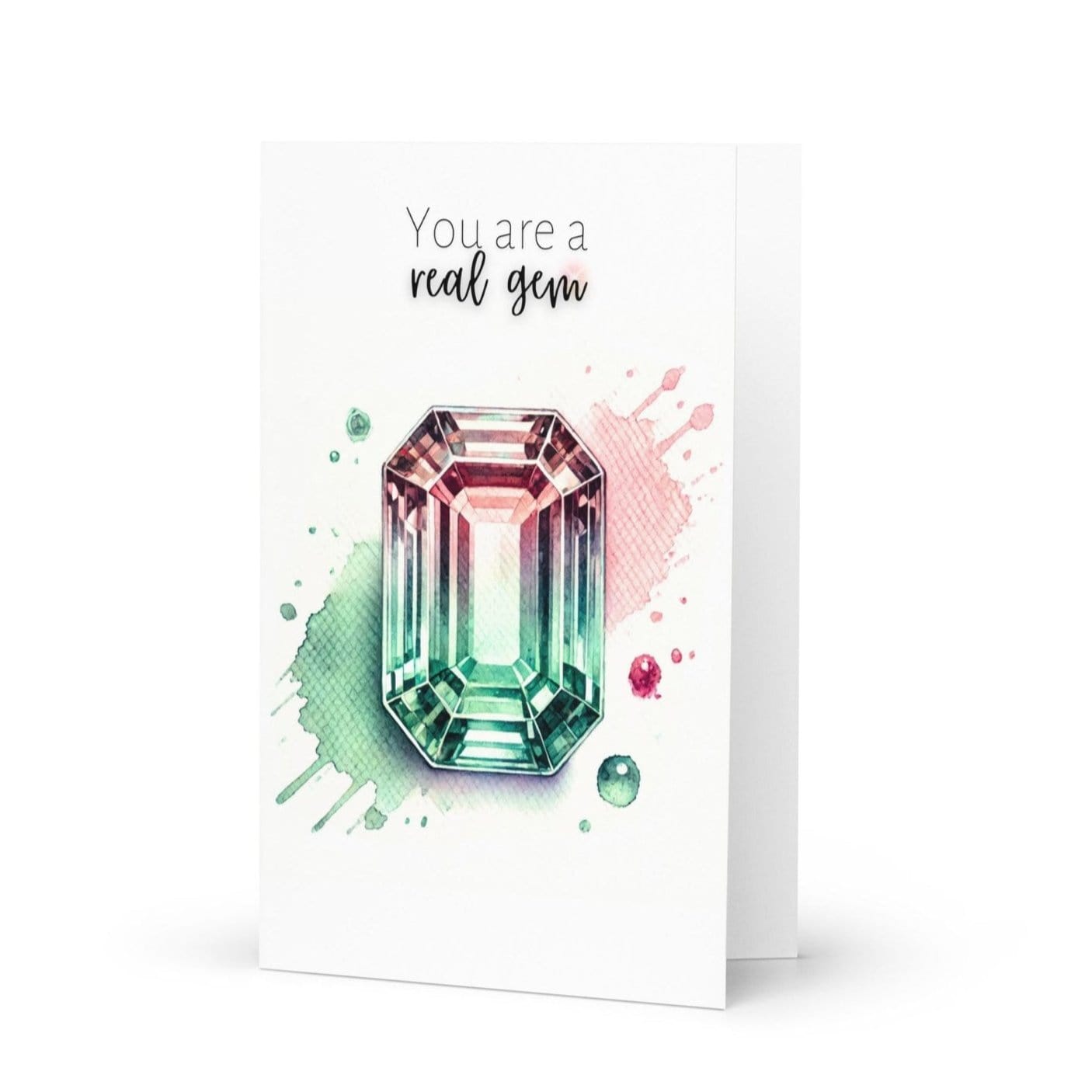 "You are a real Gem" Watercolor Emerald-cut Bi-color Tourmaline Folded Card Cards by Nodeform