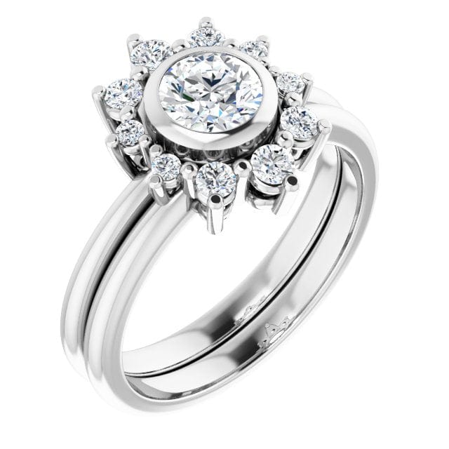 Juno - Bezel Set Round Lab Grown Diamond Engagement Ring with Half Halo Ring by Nodeform