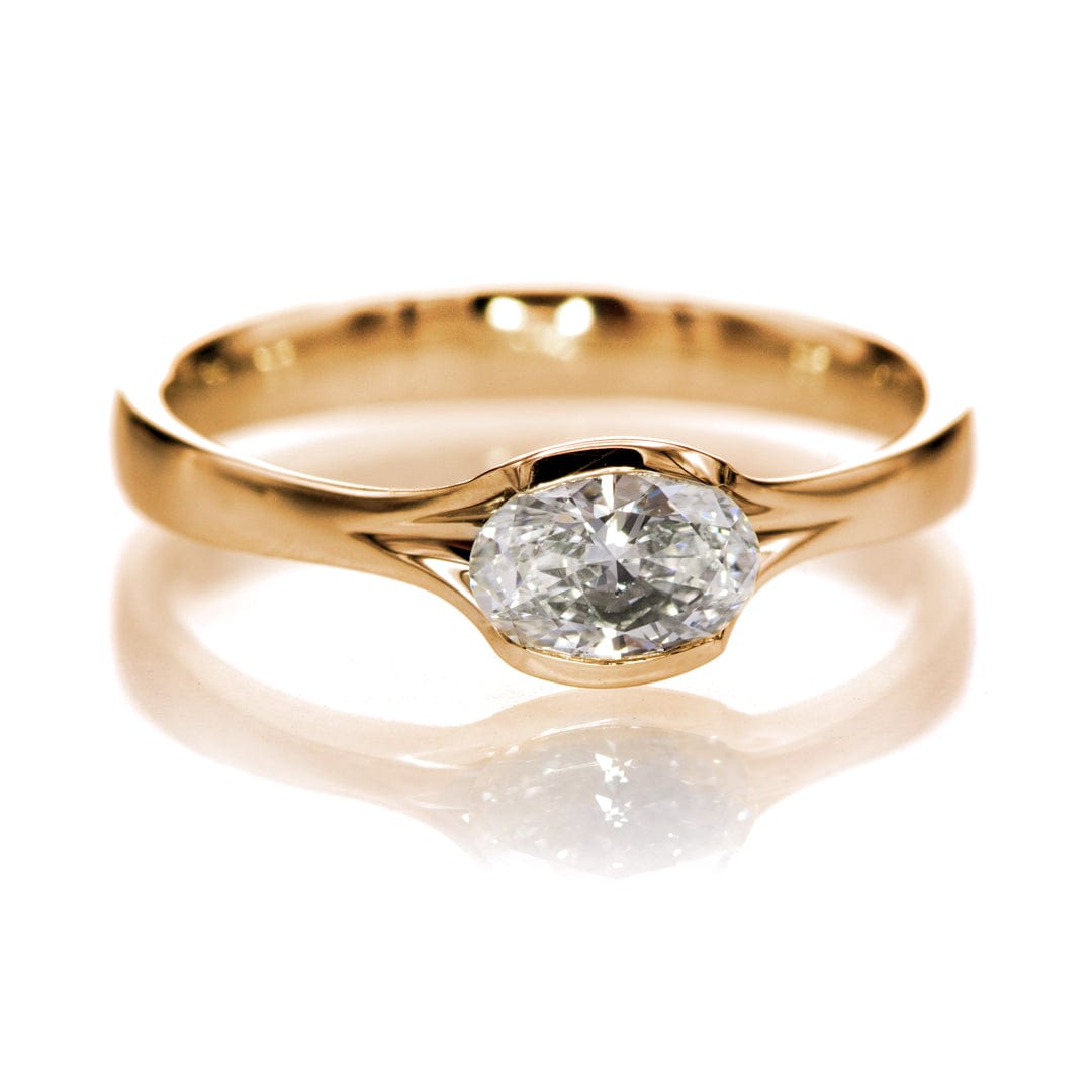 Oval Lab Diamond Fold Semi-Bezel Set Solitaire Engagement Ring 14k Rose Gold Ring by Nodeform