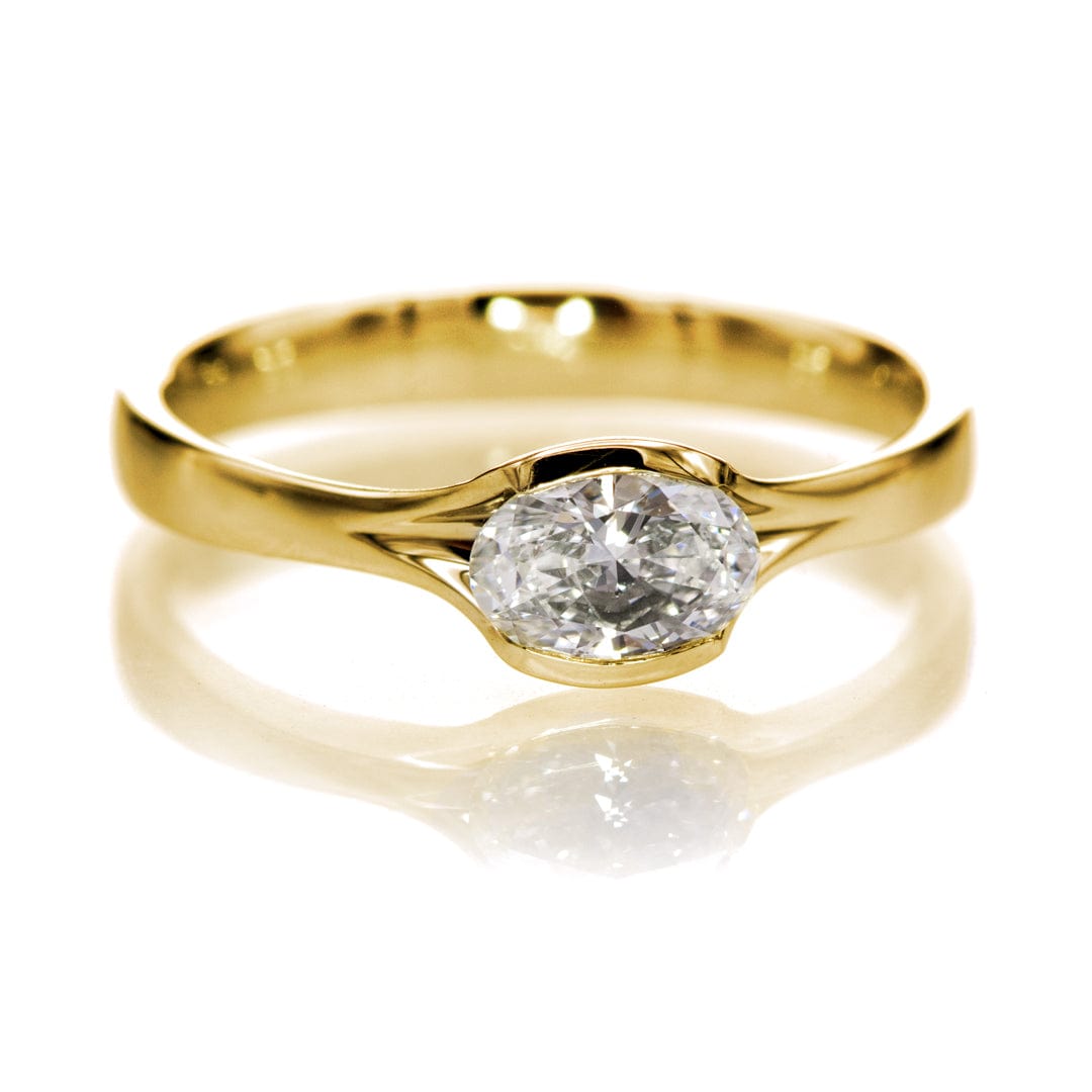 Oval Lab Diamond Fold Semi-Bezel Set Solitaire Engagement Ring 14K Yellow Gold Ring by Nodeform