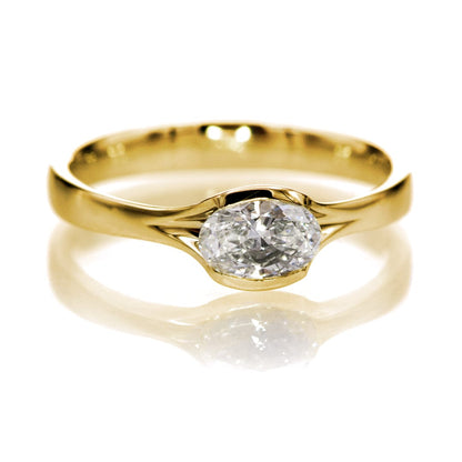 Oval Lab Diamond Fold Semi-Bezel Set Solitaire Engagement Ring 14K Yellow Gold Ring by Nodeform