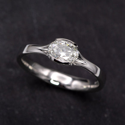 Oval Lab Diamond Fold Semi-Bezel Set Solitaire Engagement Ring Ring by Nodeform