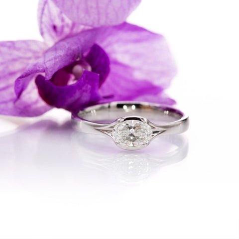 Oval Diamond Fold Semi-Bezel Set Solitaire Engagement Ring